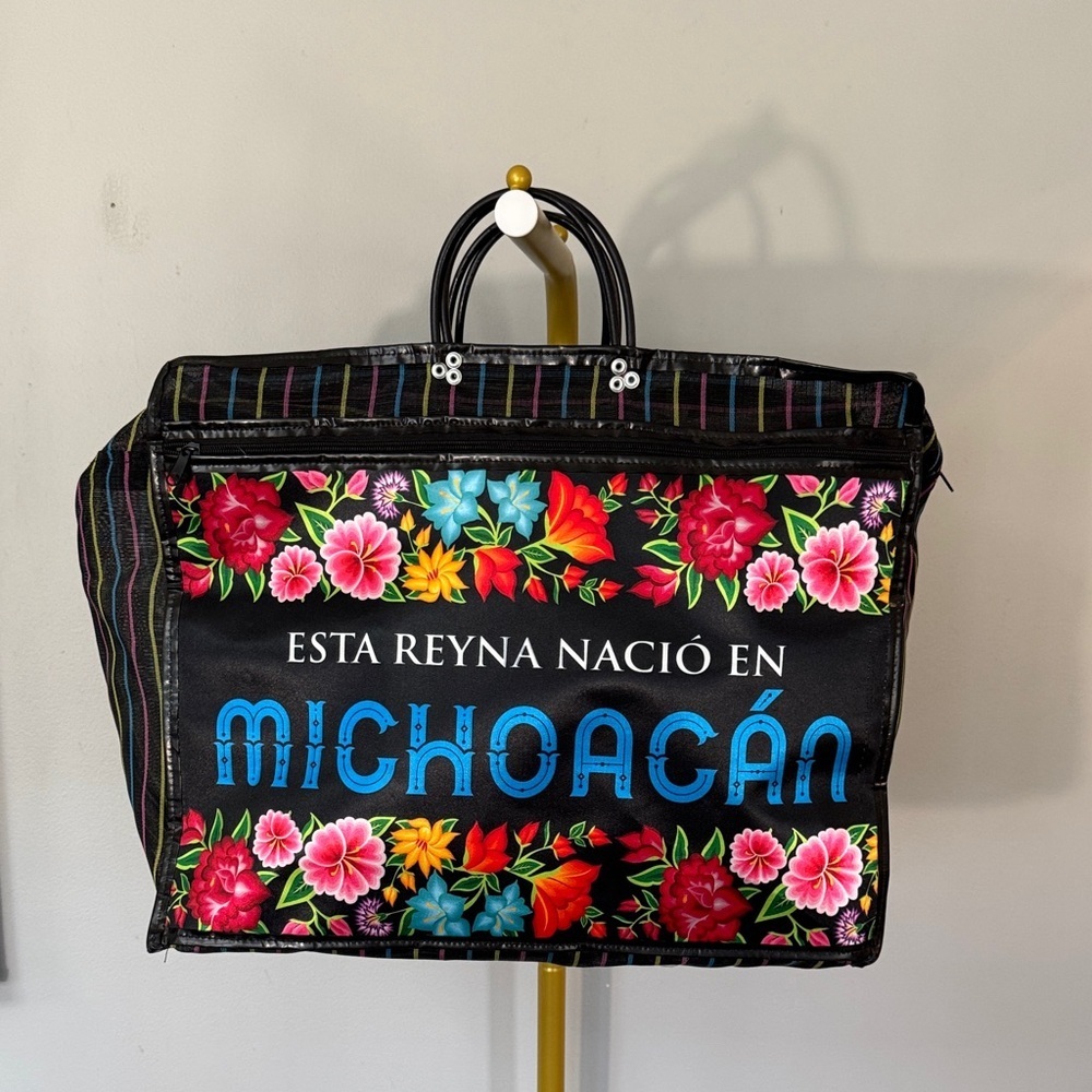 Black Floral 'Michoacán' Tote Bag with Colorful Embroidery Farmer Market tote
